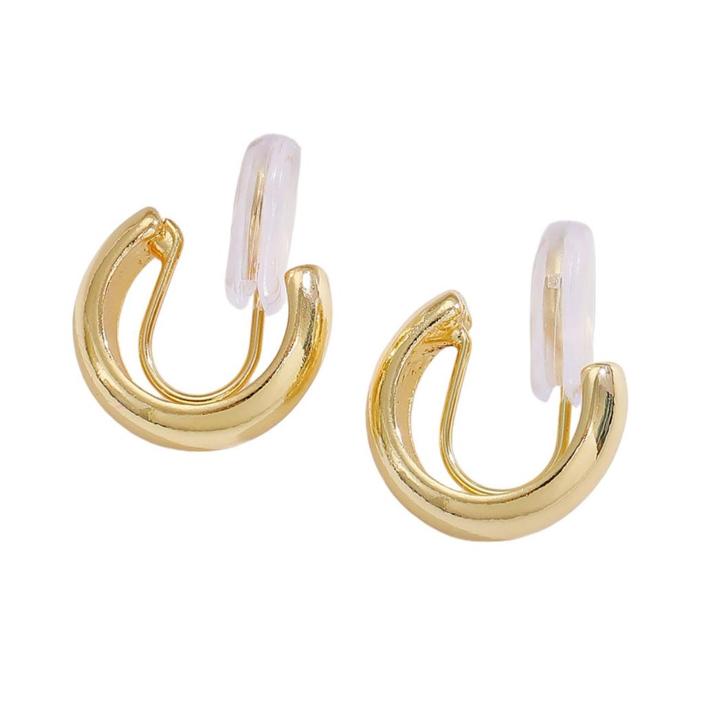 Thick Smooth Open Huggie Hoop Earrings Gold Tone Minimalist Everyday Fashion Earrings for Women
