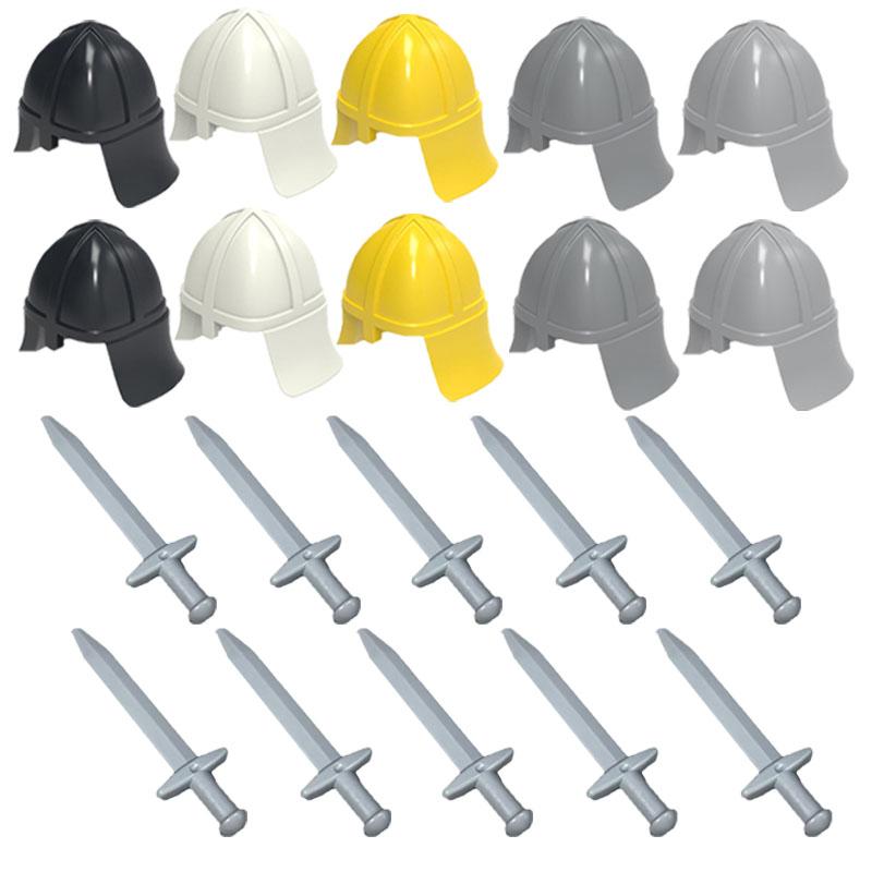 MOC Mittelalterliche Bausteine Charakter Ritter Krieger Zubehörset Helm Schulterrüstung Schild Bogen Pfeil Stein Geschenk Spielzeug X022