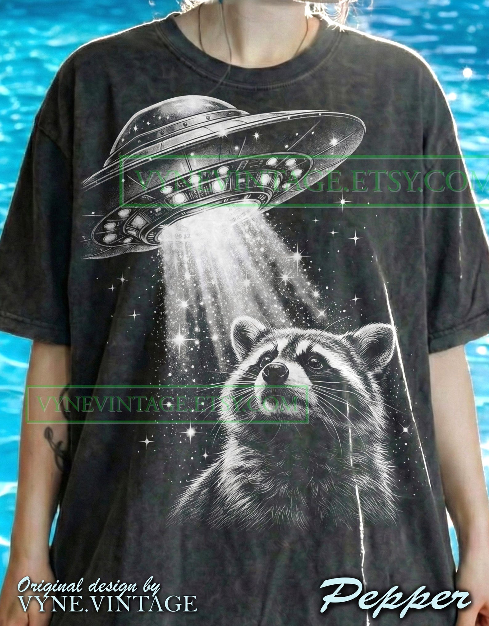 Raccoon Ufo Abduction Comfort Colors® Tshirt, Alien Spaceship Tees, Galaxy Stars Sweater, Cute Trash Panda Tanktop, Retro Vintage Art 4XL