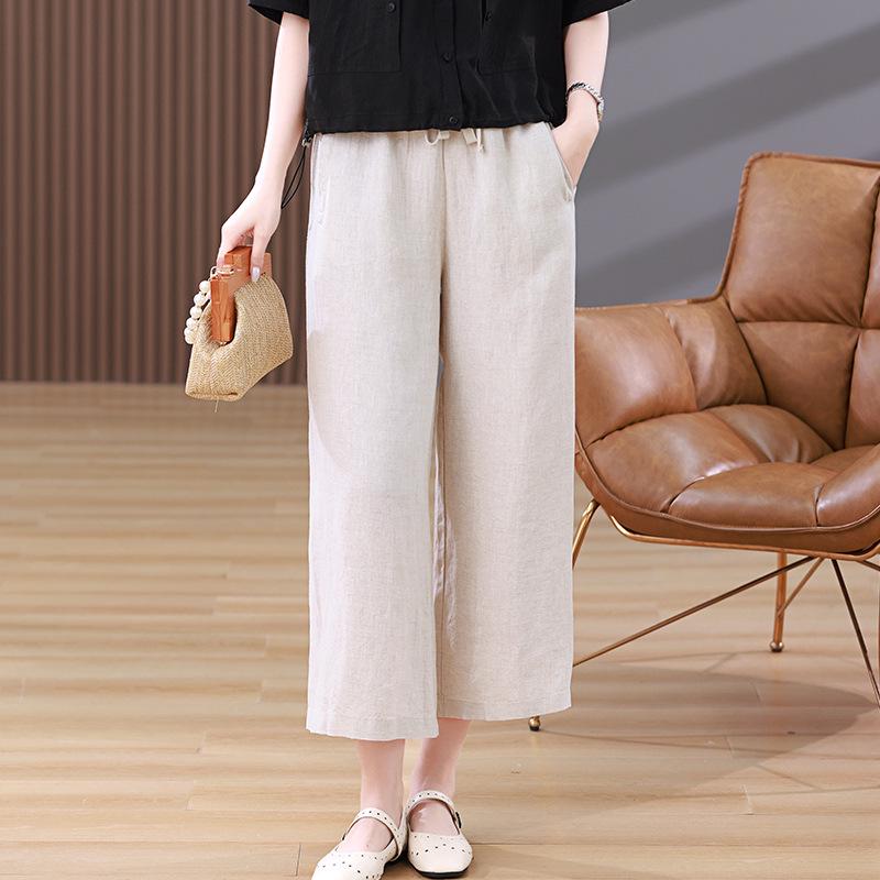 Women's 2025 Retro Linen Wide-Leg Pants - Summer/Fall Plus Size Casual Straight Leg