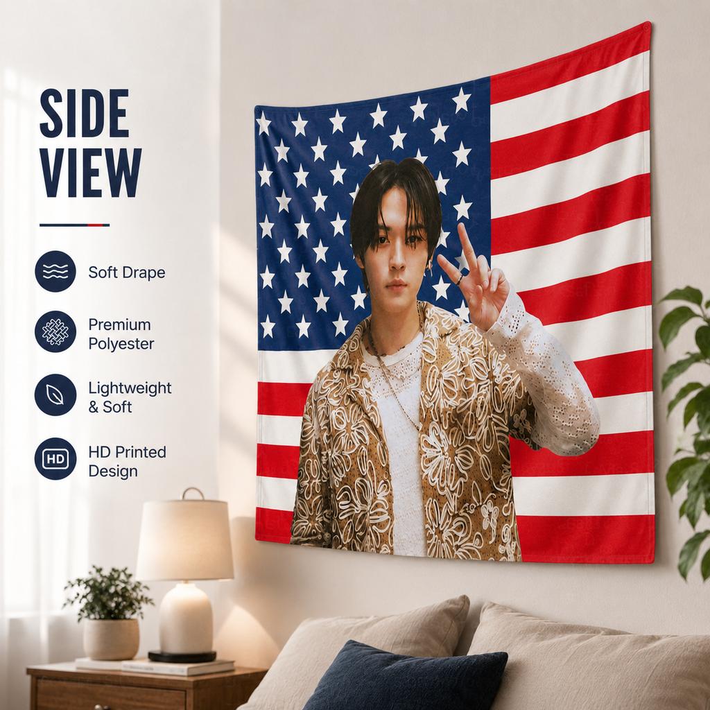 K-Pop Idol Tapestry flat print American Flag Stars Stripes Wall Hanging for Teen Bedroom Dorm Living Room Fan Gift