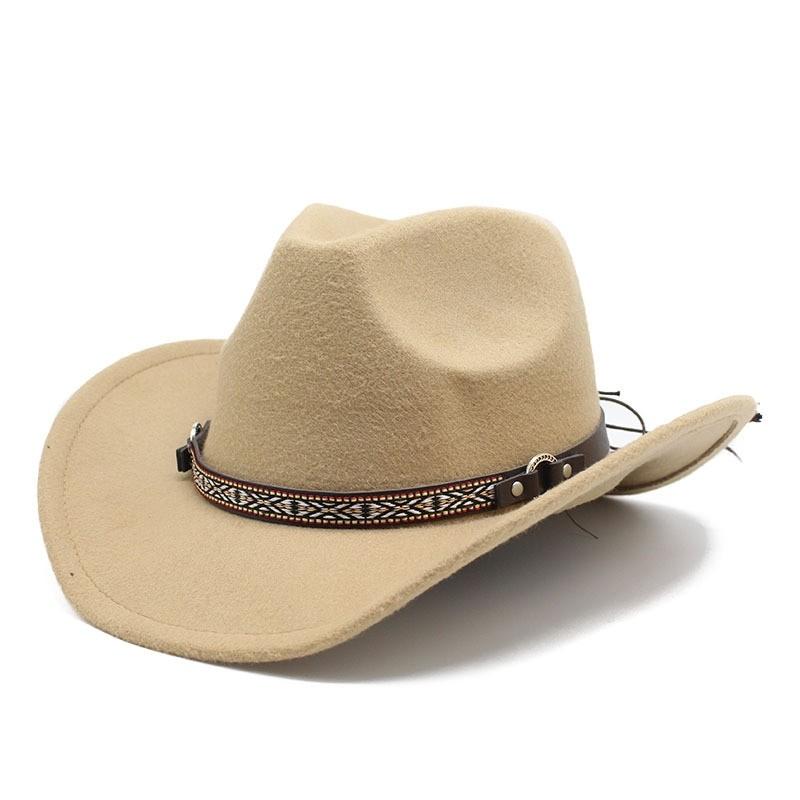 Cappello da Cowboy Occidentale per Uomo Donna in Feltro di Lana con Ampia Tesa Protezione Solare