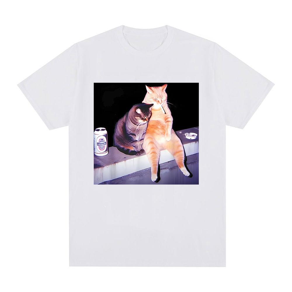 Cigarette Kitten Funny Smoking Cat Meme Graphic Tshirt Unisex Unisex Fashion Vintage Tshirts Loose Cotton Casual Tshirt Streetwear