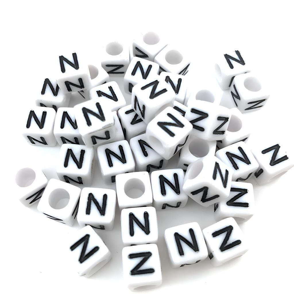 6x6mm Black Letter Beads On White Acrylic Squares for DIY Jewelry and Creative Accessories