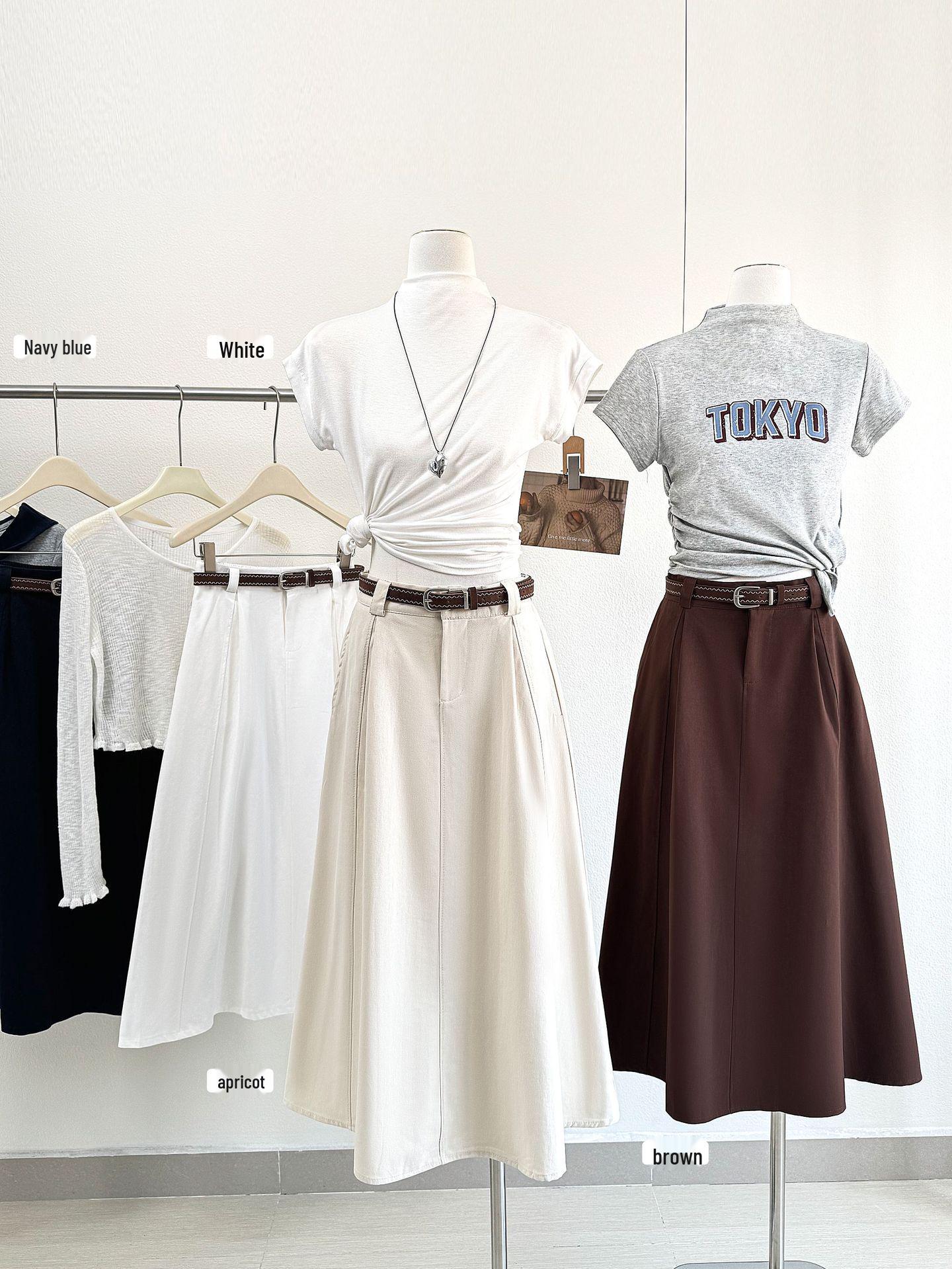 

2026 Новая плиссированная юбка А-силуэта с высокой талией для весны и осени One Size абрикосовый