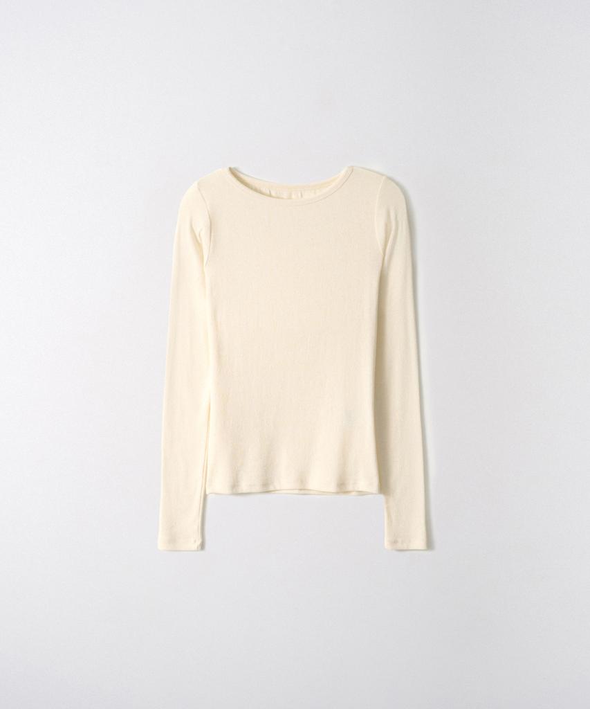Easy O Woman Basic Soft Boat-Neck T-Shirts_Ivory