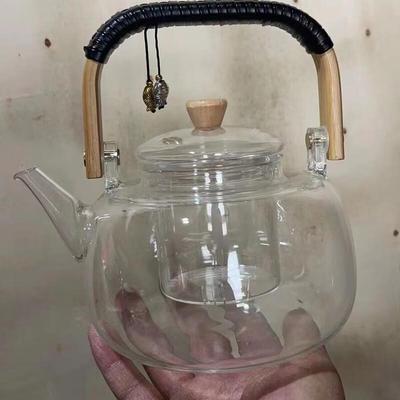 ZISIZ High Borosilicate Glass Teapot with Bamboo Handle