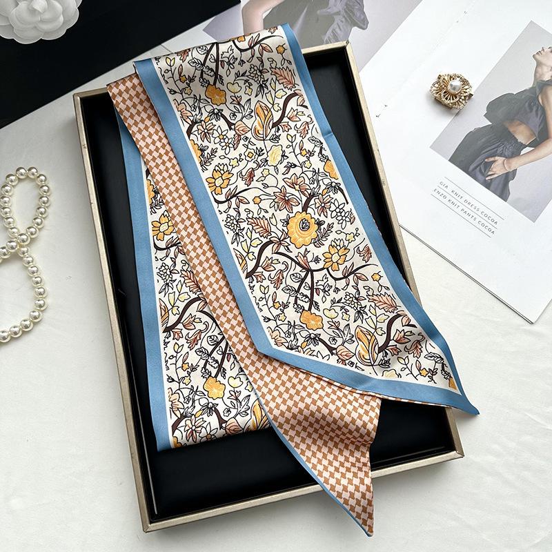 Double-sided Long Strip Small Silk Scarf Women's Professional Wear Spring and Summer New Decorative Small Scarf Tied Hair Band Streamer