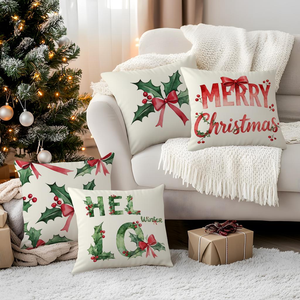 Winter Christmas Bow Design Pillowcase Bedroom Sofa Cushion Cover 100% Polyester Living Room Cushion Pillowcase Home Decor