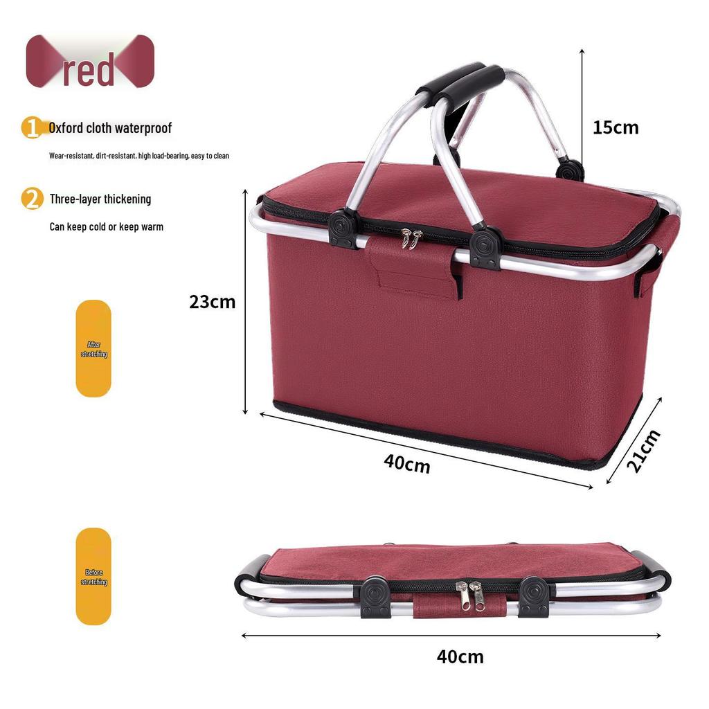Katlanabilir Dış Mekan Yalıtımlı Piknik Sepeti - Tazeliği Koruyan Alüminyum Saplı Su Geçirmez Oxford Kumaş