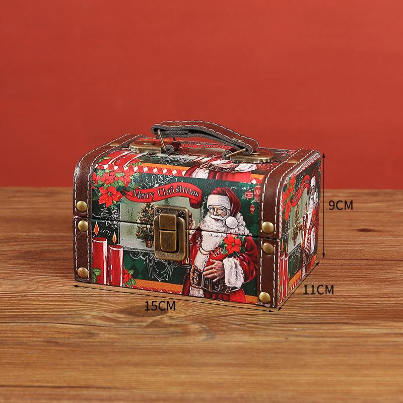 Christmas Candy Box Vintage PU Leather Jewelry Packaging Box With Lock S/M/L Wooden Sundry Treasure Storage Box With Handle