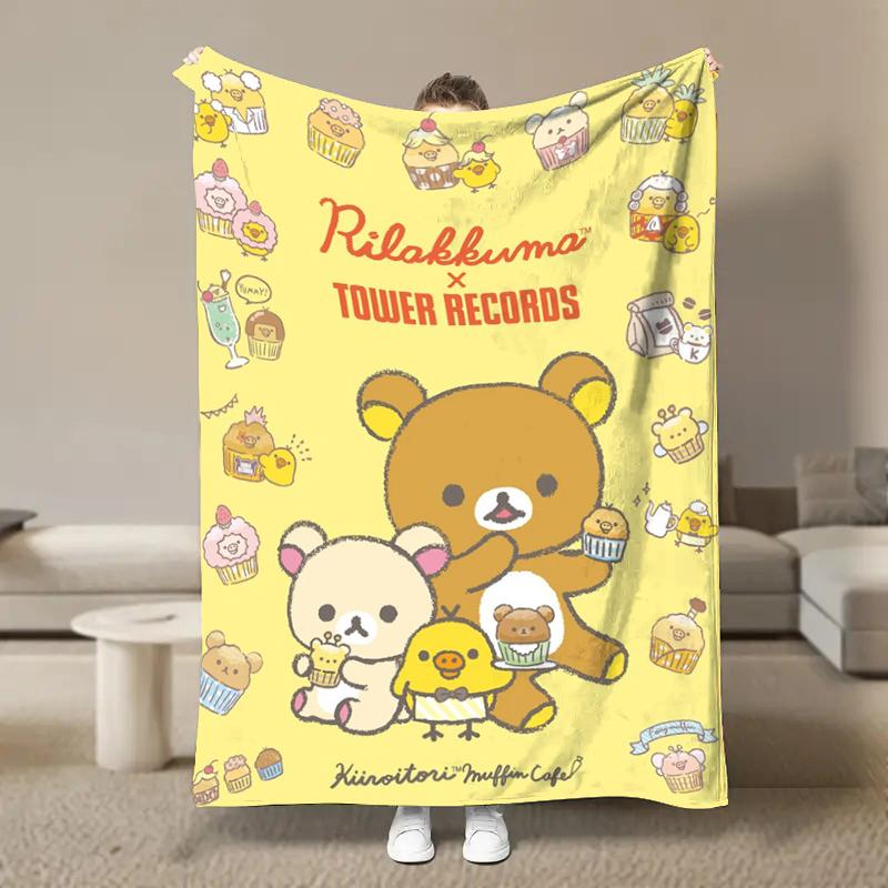 Anime Cute Cartoon R-Rilakkuma Flannel Blanket Fluffy Children and Adults Sofa Plush Bedspread Throw Lunch Blanket for Sofa Bed