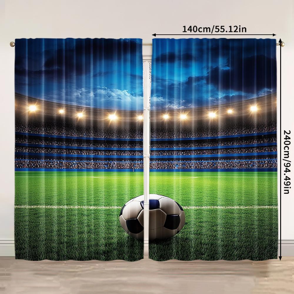 Blackout Flat Window Curtains Football Stadium Night Fans Cheering Green Field Polyester Festive Wall Decor Curtain Set Of 2 Made Washable