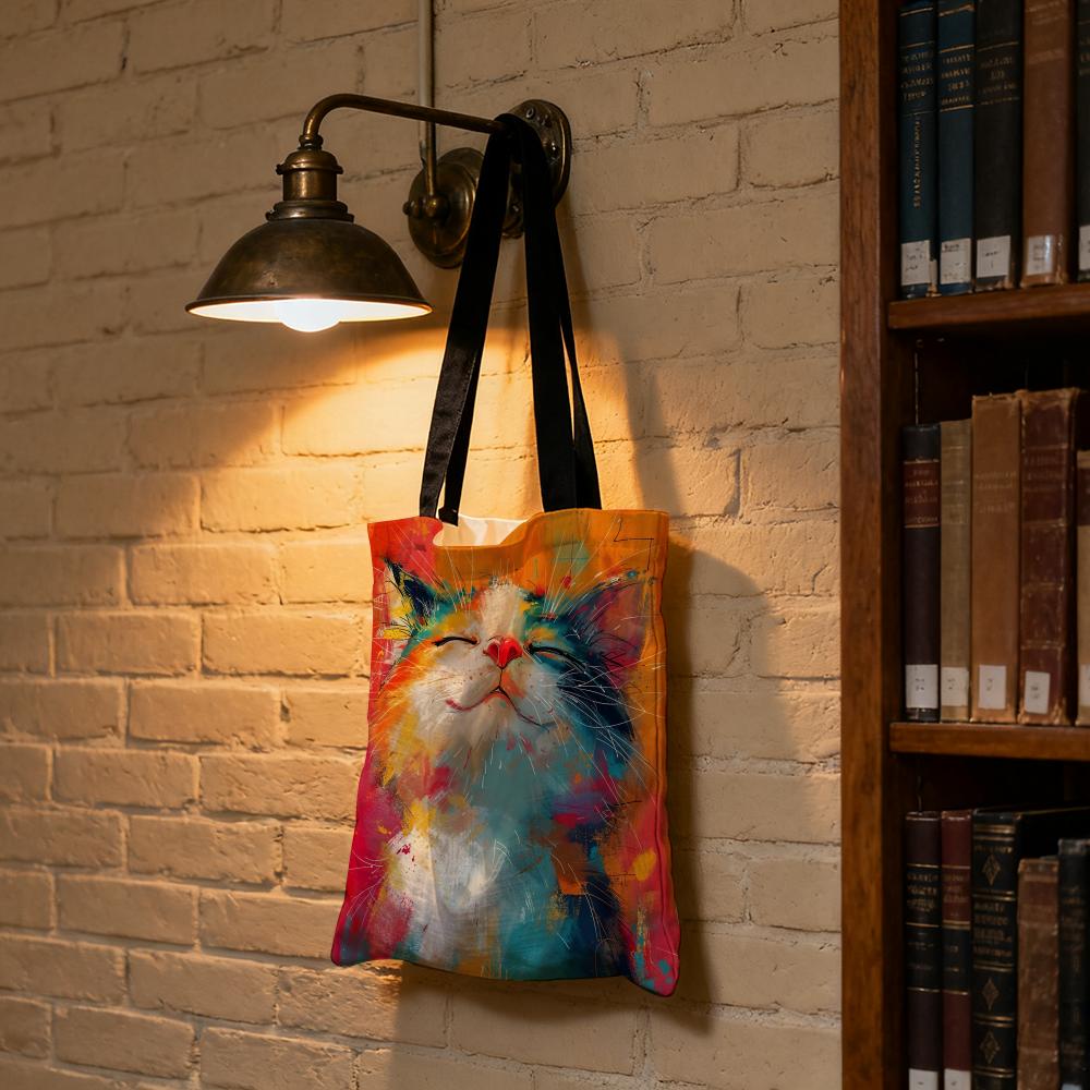 Cute Oil Painting Cat Storage Bags Large Capacity Canvas Bag For Female Students To Hold Books Tote Mommy Bag