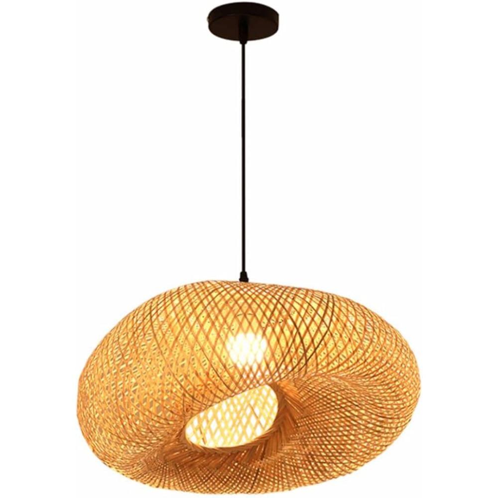 40CM E27 Bamboo Pendant Light Chinese Restaurant Hand-Woven Hanging Lamp Zen Tea Room Lantern Rustic Creative B&B Pendant Lamps