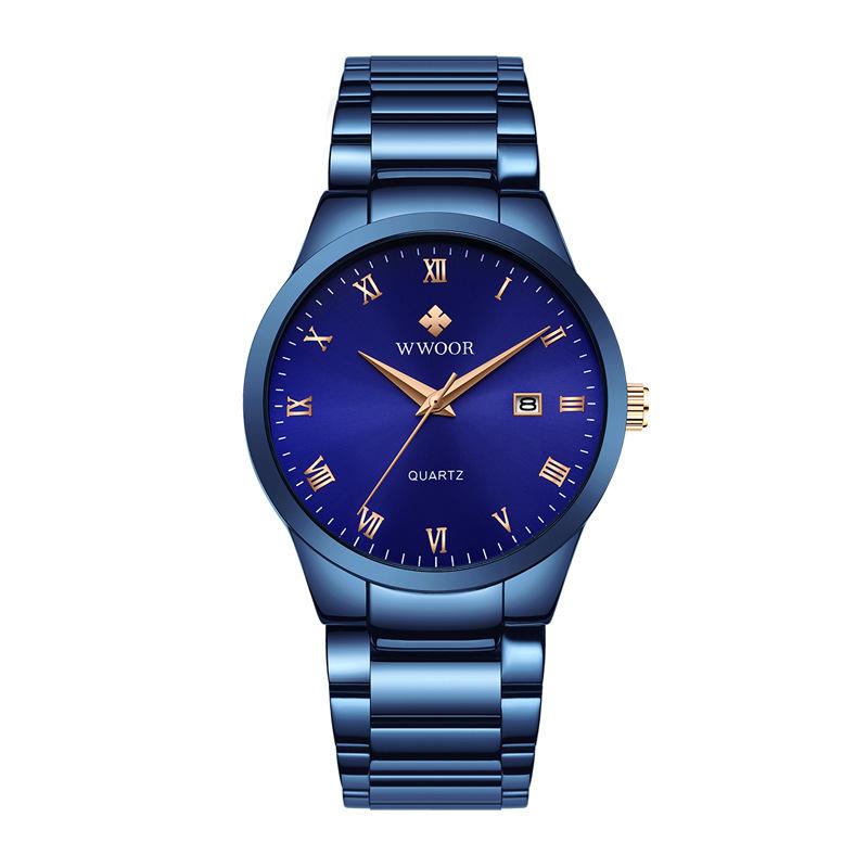 Herren-Quarzuhr mit Stahlarmband, massives Armband, römische Literaluhr