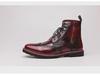 2020 Autumn/Winter Retro High-Top Leather Motorcycle Men's Boots, Casual Carved Design, Large Size
