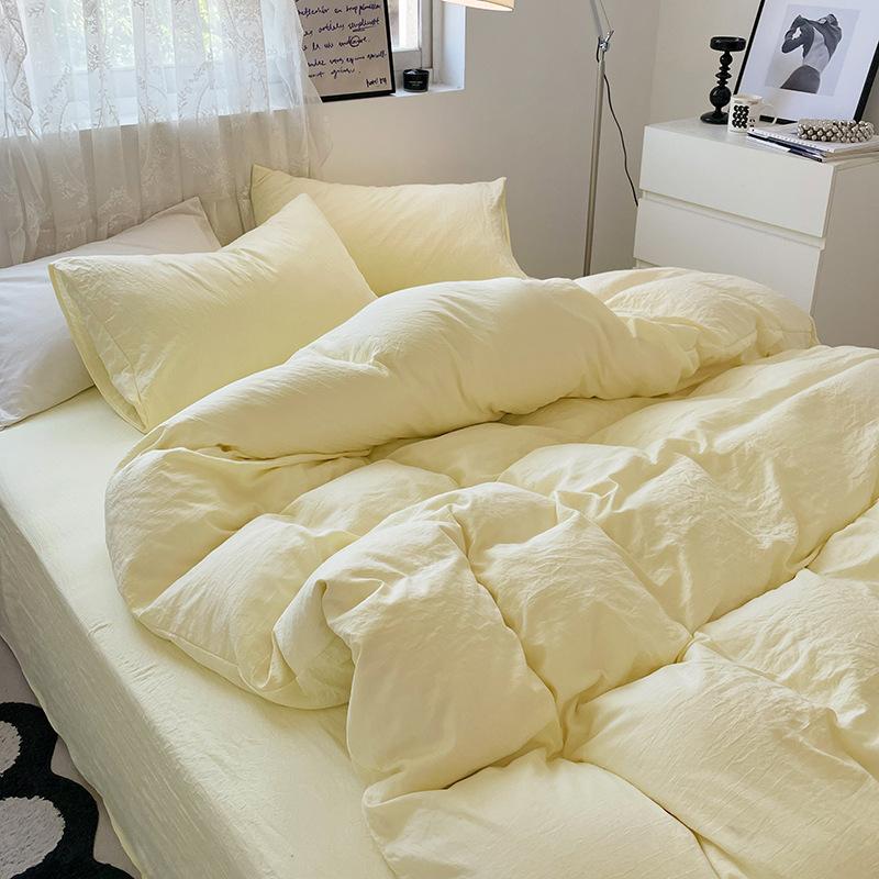 Bed Sheet Quilt Cover Nude Sleeping Pure Cotton Four-piece Set Washed Cotton Soft Bed Sheet Quilt Cover Solid Color Bedding