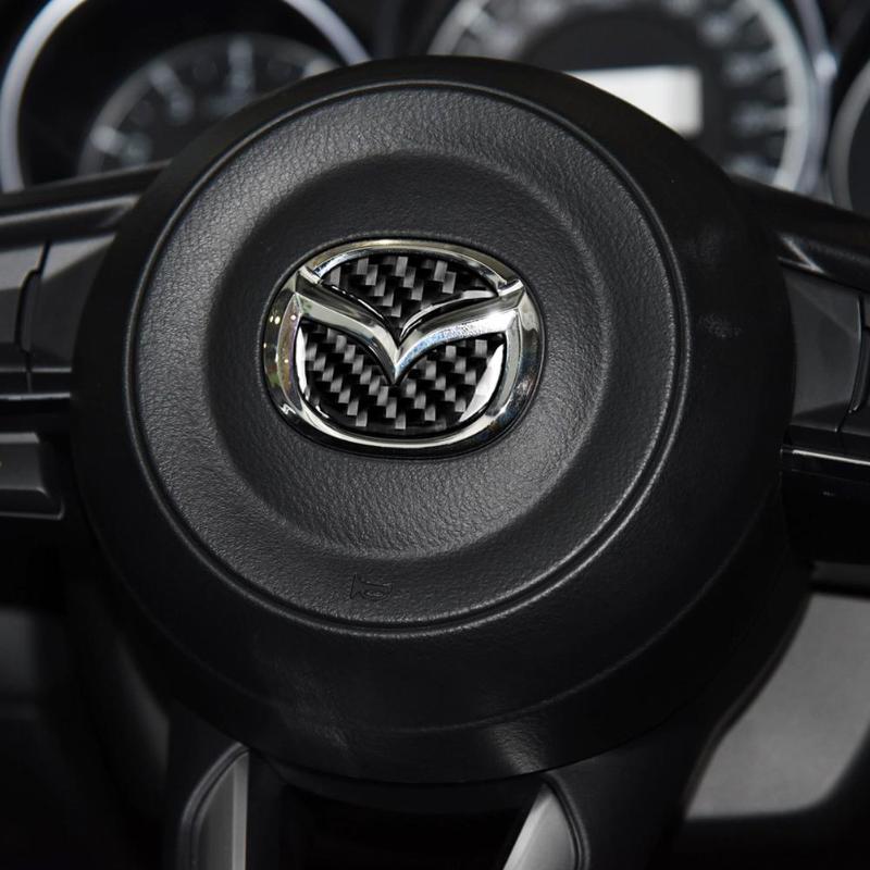 2pcs Carbon Fiber Car Steering Wheel Logo Stickers Decorative Styling Decals for Mazda Axela ATENZA CX-5 CX-4