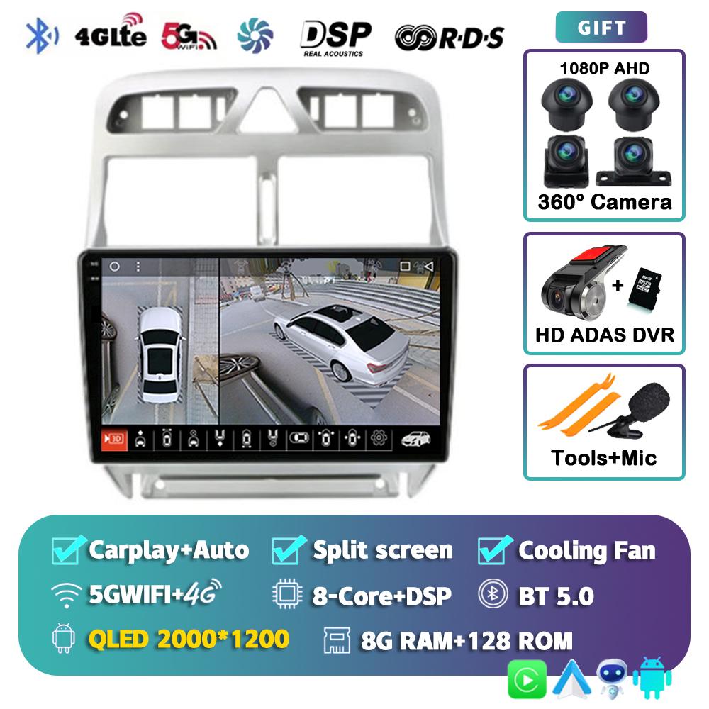 Android 14 Carplay Auto 4G+WIFI 2din Car Radio For Peugeot 307 2002-2013 Multimedia Video Player GPS Navigation Head Unit Stereo
