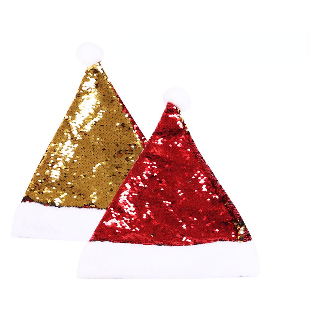 Christmas Hat Red Double-sided Sequin Hat Christmas Decoration Deer Horn Hat Adult and Children's Christmas Hat