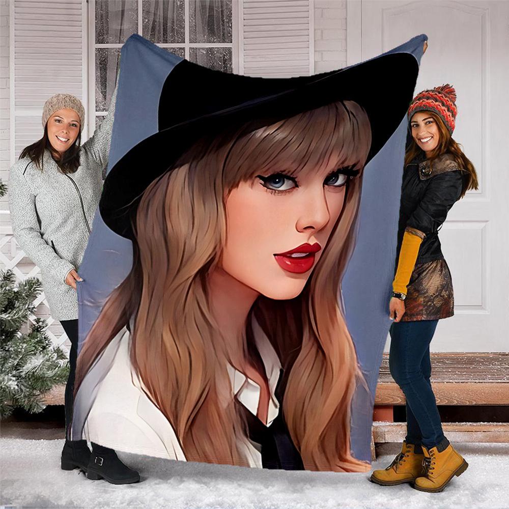 1pc Taylor Swift Outdoor Flannel Blanket, Cozy & Warm Soft Te Playful Design, Napping Camping,