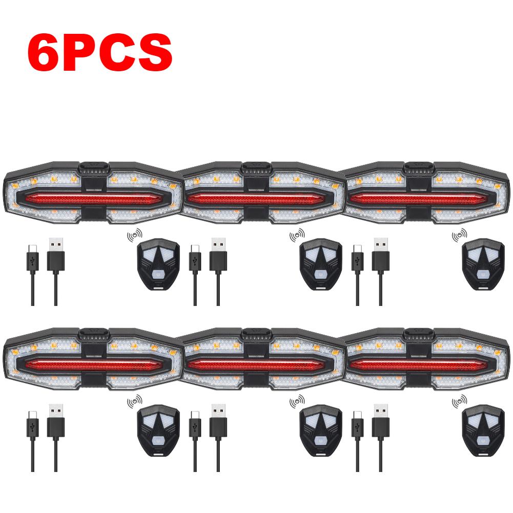 1-6PCS Bicycle Rear Light with Turn Signals Rechargeable Remote Control Bicycle Taillight Warning Rear Light For Safety Cycling