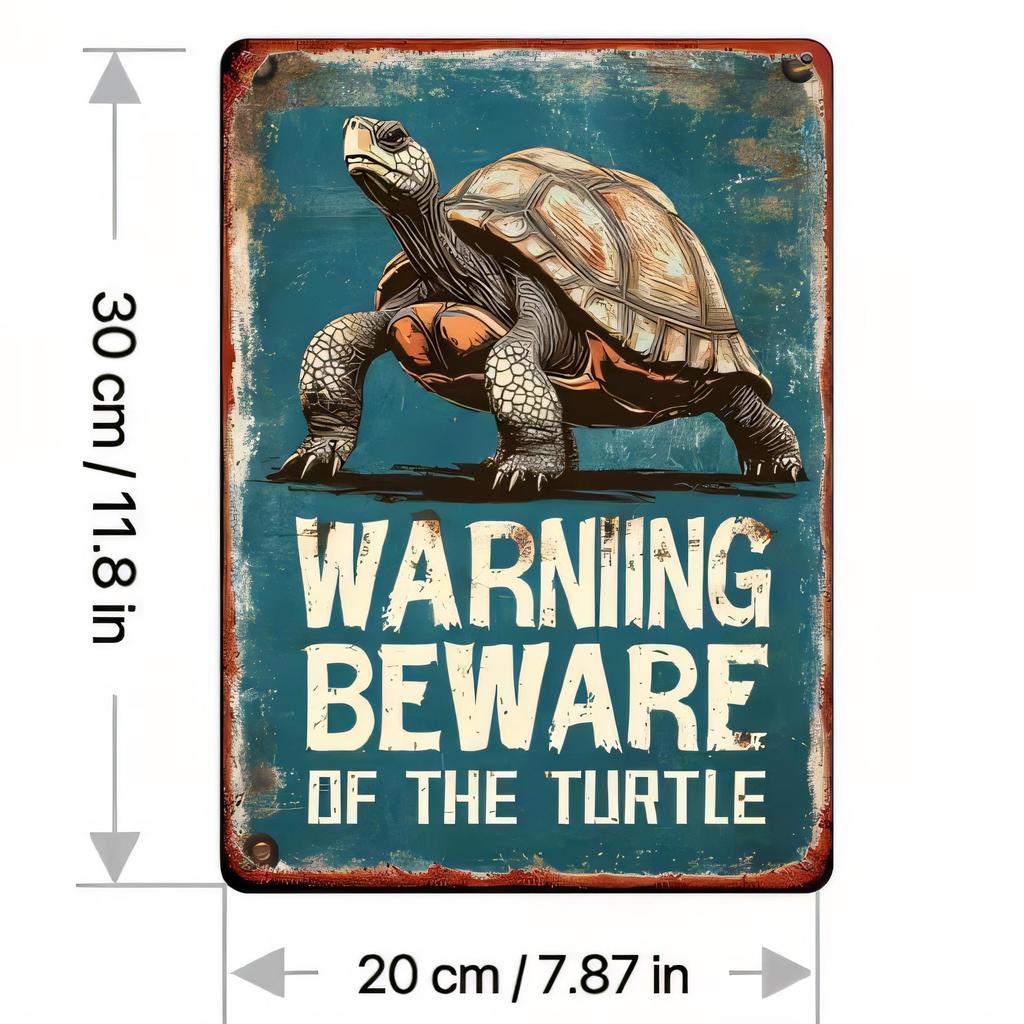 Tin Sign Warning Beware of the Turtle Vintage Beach Retro Metal Plaque Rustic Wall Decor for Home Bar Garage Office