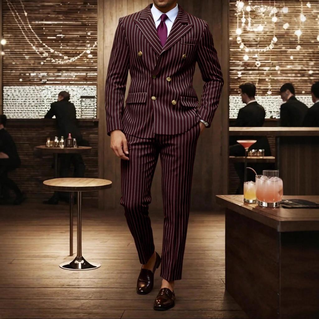 Men's Clothing, Formal Suits with Stripes, Trousers for Business, Formal Dinners, Weddings