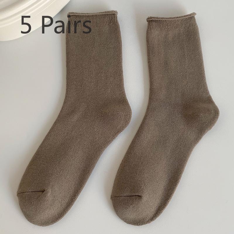 5 Pairs of New Women's Autumn and Winter Collection of Artistic and Retro Warm Cotton Rolled Up and Thickened Loop Socks