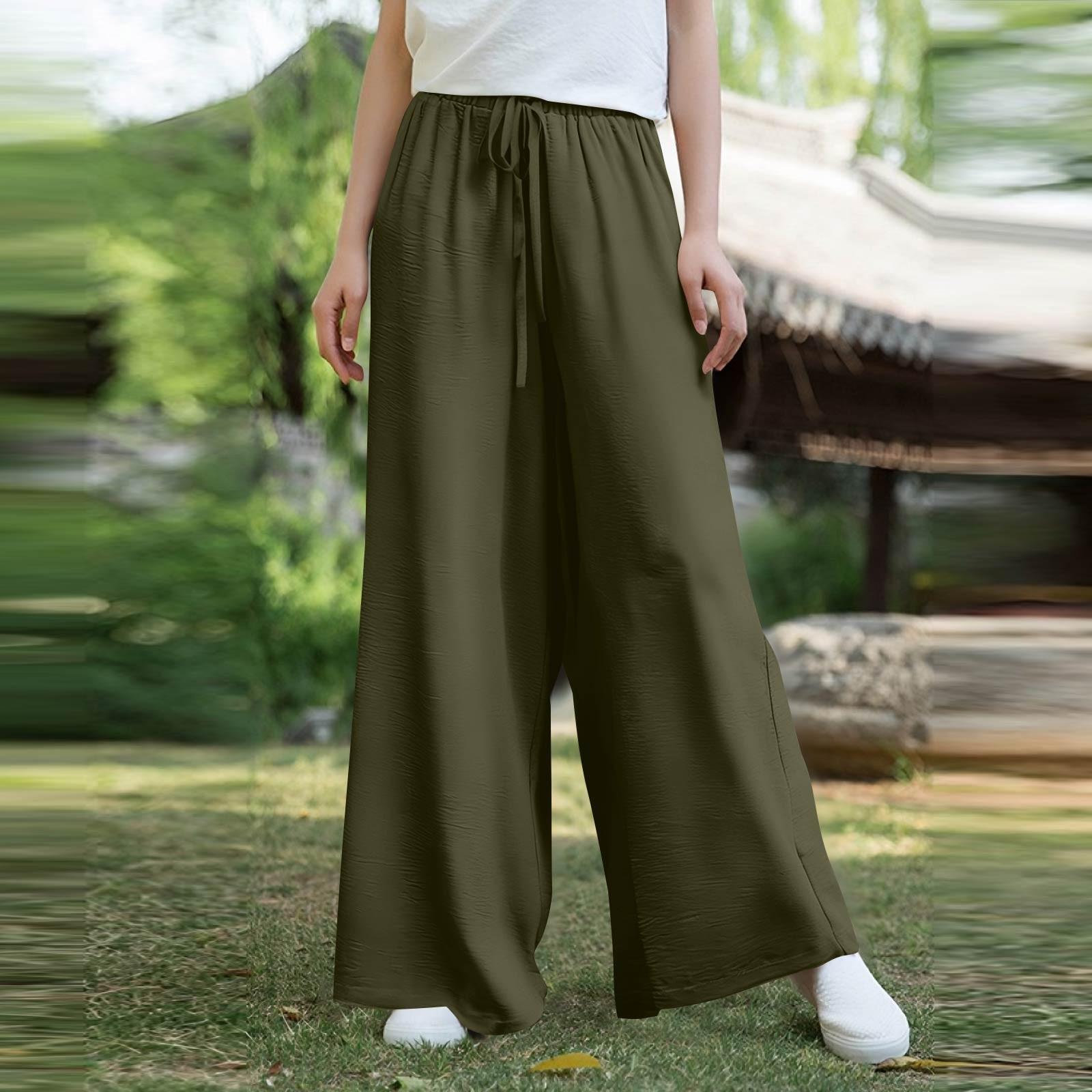 

Women s Casual Wide Leg Trousers Elegant Trousers Long Trousers With Belt Trousers Wide Straight Leg S