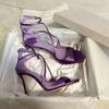 Fashion Star style Purple Satin Women Sandals Sexy Narrow Band Ankle Strap Stiletto High heels Gladiator Sandalias Summer Banquet Shoes