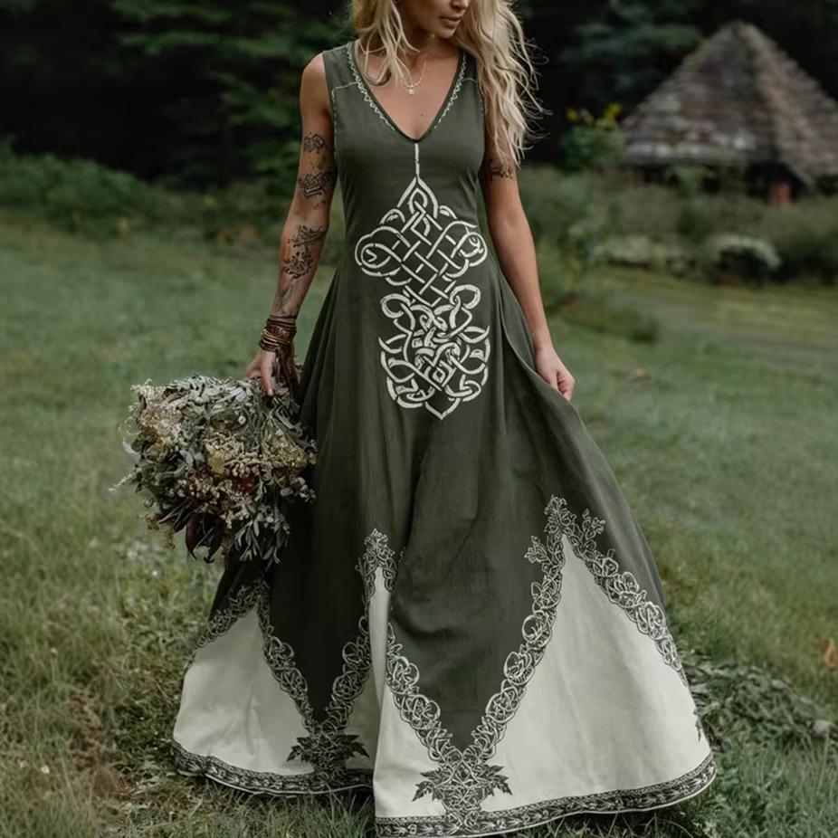 Celtic Renaissance V-neck Sleeveless Summer Dress 2026 - Women's Cross-border Style