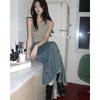 2026 Spring/Summer Women's Frayed Hem Irregular Slit Denim Long Skirt