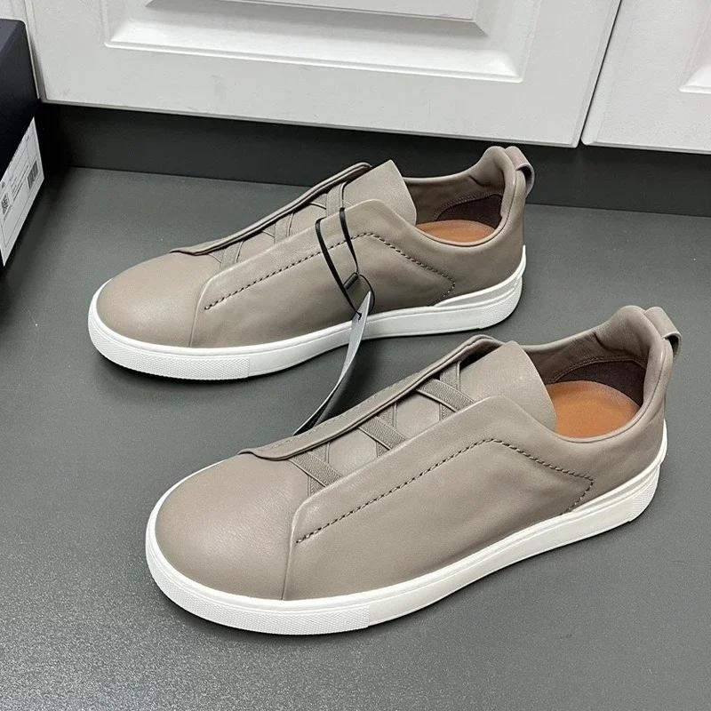 Spring Autumn Vintage High Quality Genuine Leather Lace-Up Shoes Man's Solid Color Round Toe Low-cut Flat Bottom Shoes