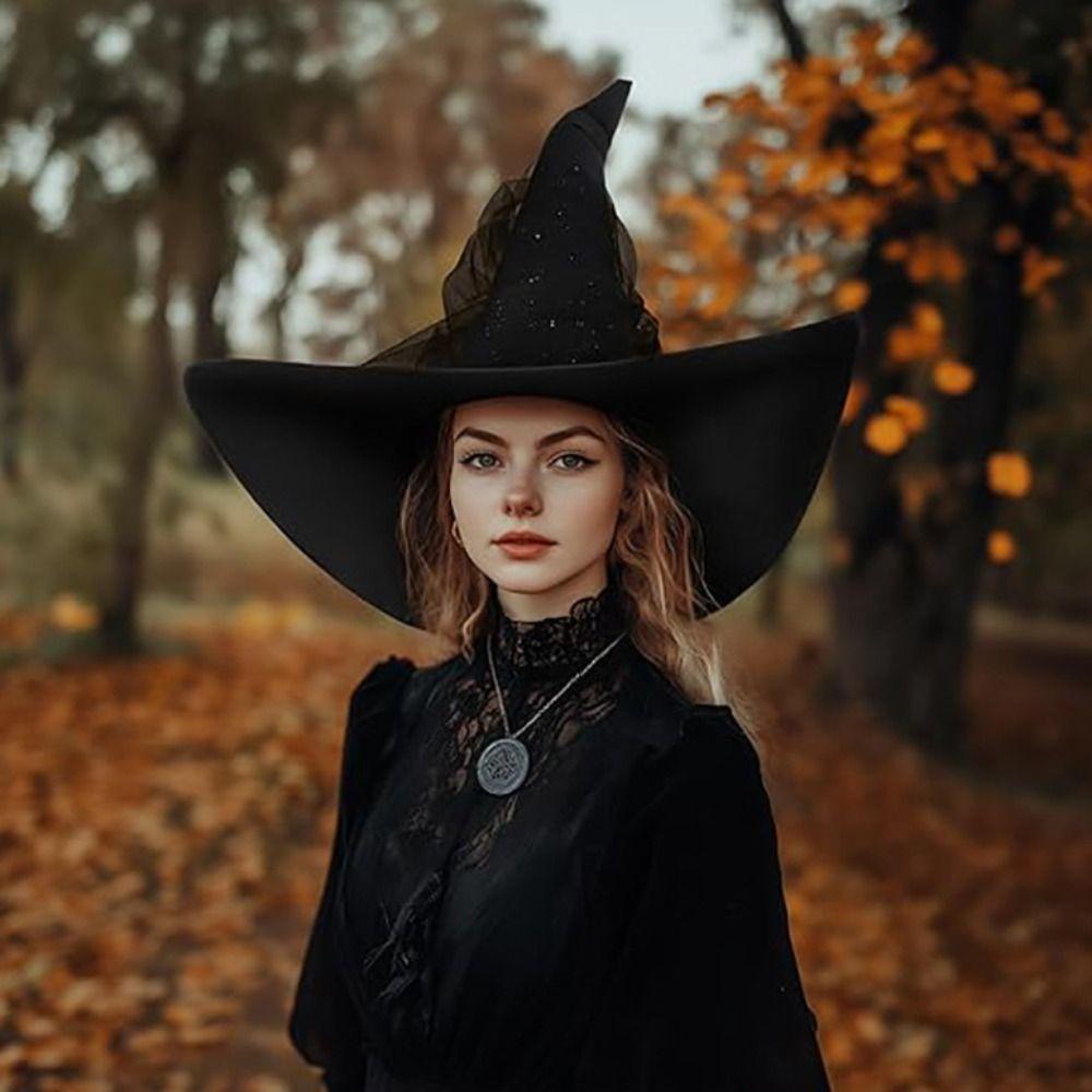 Mesh Yarn Cover Halloween Witch Hat With Veil Masquerade Cap Cosplay Accessories Masquerade Ball