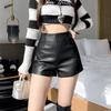 Women's Fall Winter High Waisted Bodycon Coffee PU Leather Shorts K-pop Style Outer Wear Base Straight Leg Pants Mini Shorts