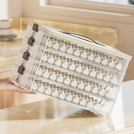 Dumpling Storage Box Transparent Stackable with Handle Design Safe Odorless Freezer Storage Organizer for Kitchen