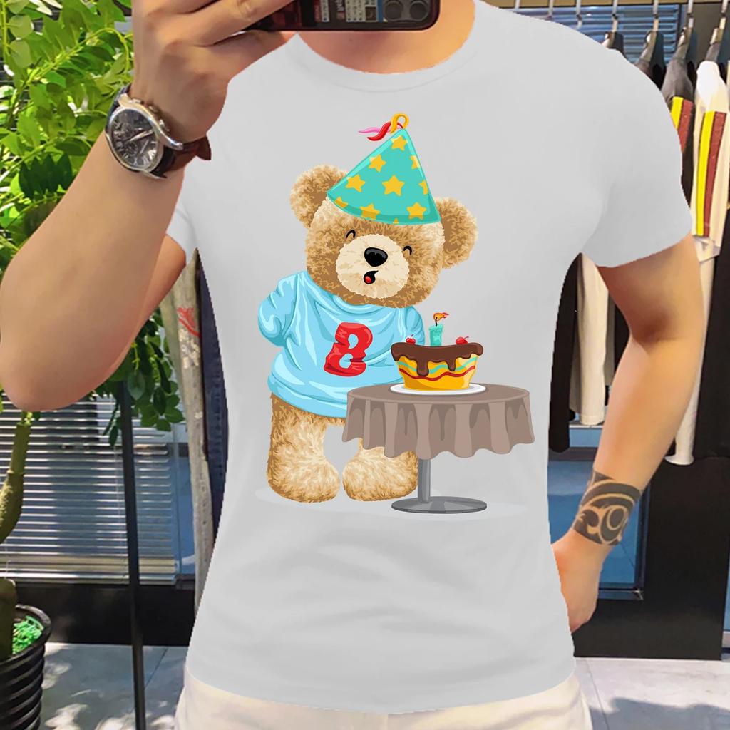 Motorcycling Bear Funny Cute Top Camisetas Black Ladies Tshirts Aesthetics Graphic White Short Sleeve 100%Cotton Man's T-shirt