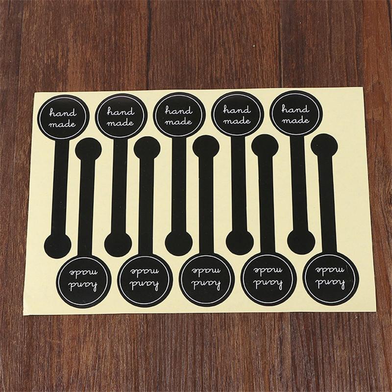 50Pcs Hand Made Printed Sticker Black Round Headed Long New Year Gift Box Decoration Pastry Packaging Seal Accessories
