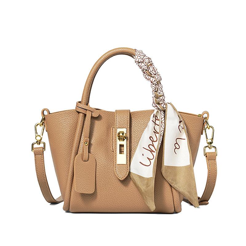 Vegetable Basket Bag, Cowhide Commuting Shoulder Crossbody Bag, Versatile, Large Capacity, Niche, High-end, Female Office Worker Handbag