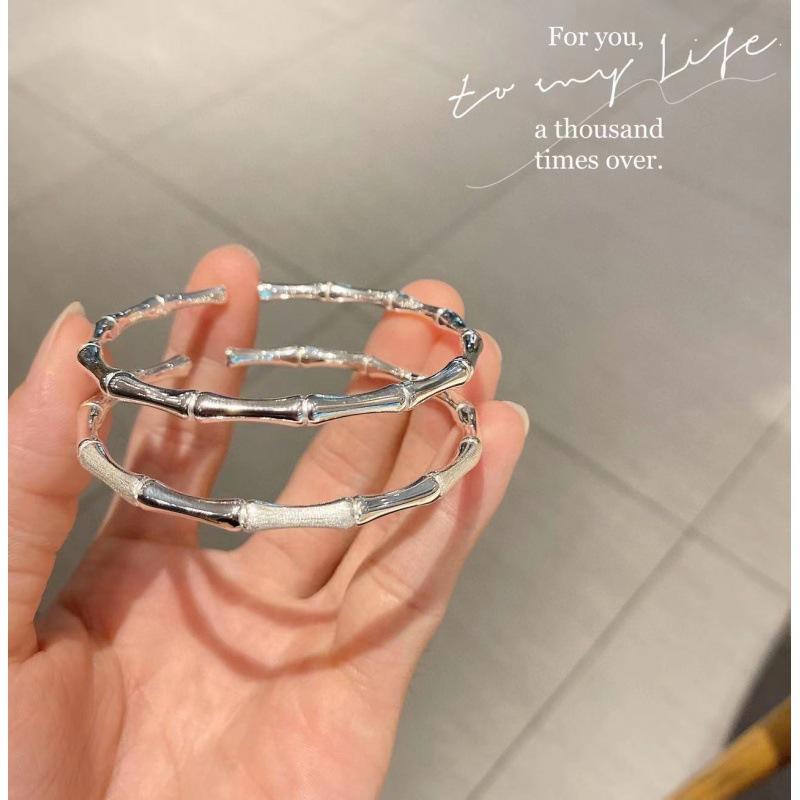 Zuyin 999.9 Smooth Matte Bamboo Joint Open Smooth Face Bracelet Women's Simple Bamboo Silver Bracelet Valentine's Day Gift