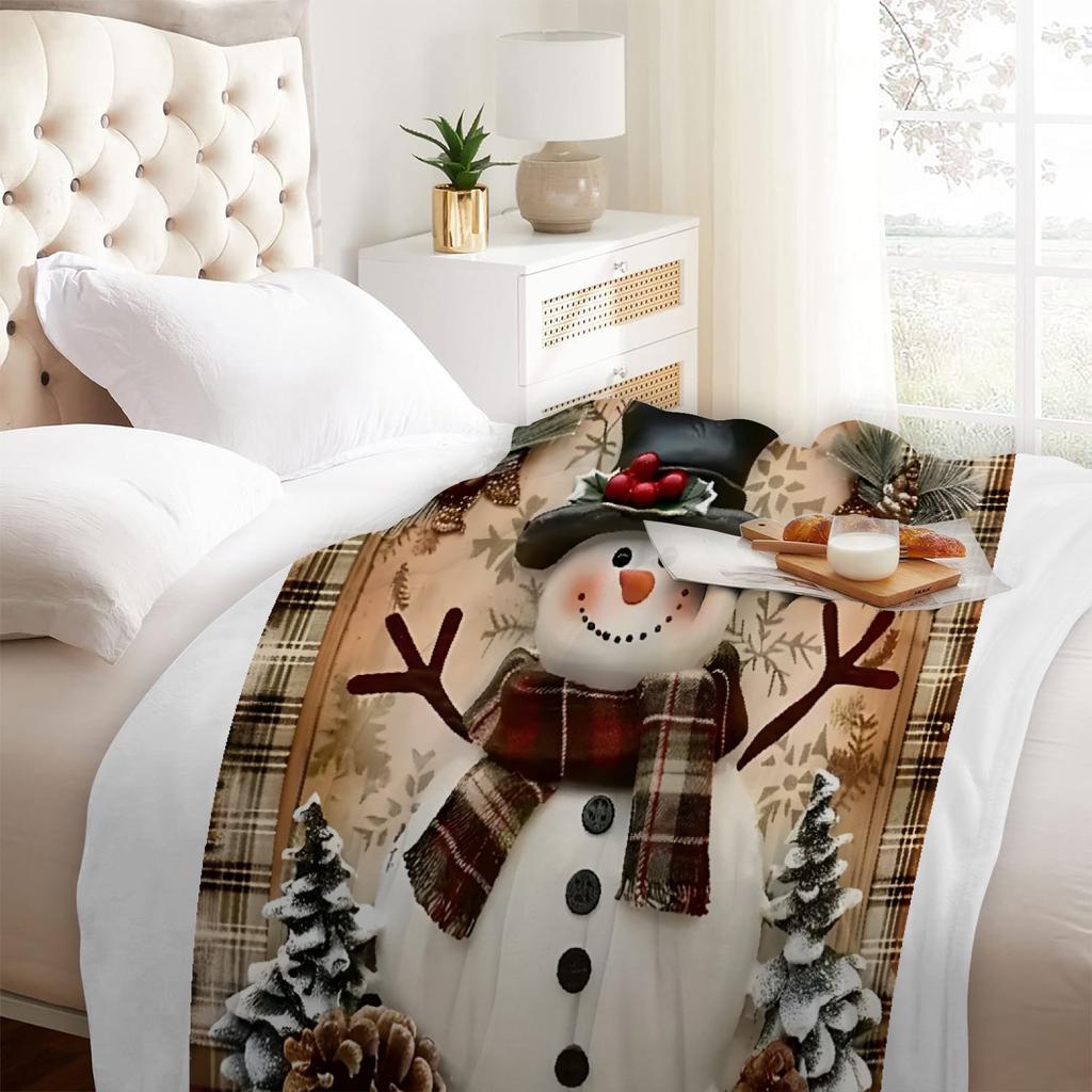 1 Stück Decke Weihnachtsbaum Schneemann Druck Glatte Flanelldecke für Zuhause Wohnzimmer Schlafzimmer Dekoration Neujahr Weihnachtsgeschenk