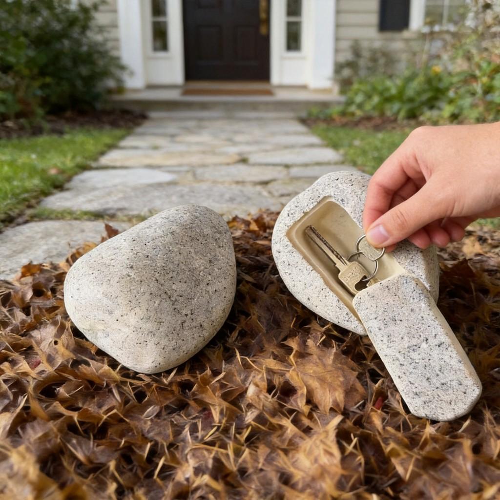 Resin Key Storage Box With Rustic Stone Design For Outdoor Home Decor