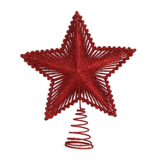 Christmas Seasonal Decor Glitter Star Tree Topper, Hollow Treetop Ornament, Sparkling Decoration for Holiday Home Party Window Display