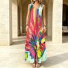 Bohemian A-Line Maxi Dress,Sleeveless Lightweight Abstract Art Print,Vibrant Vacation Dress for Pool