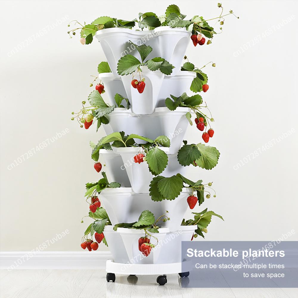 Multi-Layer Stackable Planting Pot Plastic Four-Petal Planter For Balcony Strawberry Vegetable Garden Vertical Growth System