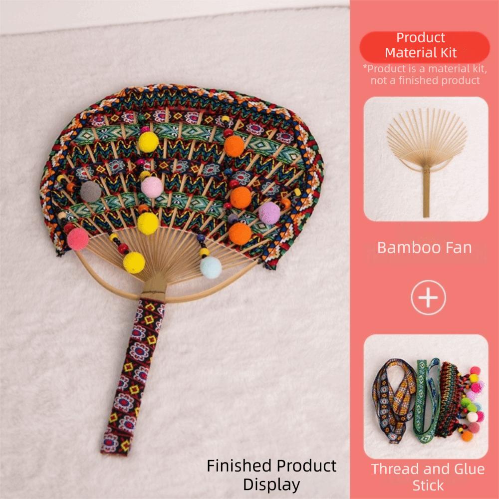 Creative Handmade DIY Bamboo Fan Material Set Double-sided Wooden Handle Handmade Fan Ethnic Style Round Fan Photography Prop