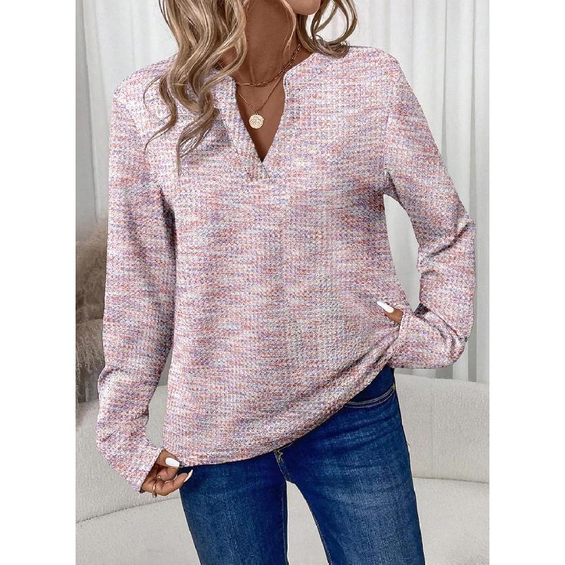 New Spring and Autumn Women's V-neck Pullover Long Sleeve T-shirt, Fashionable and Versatile Top