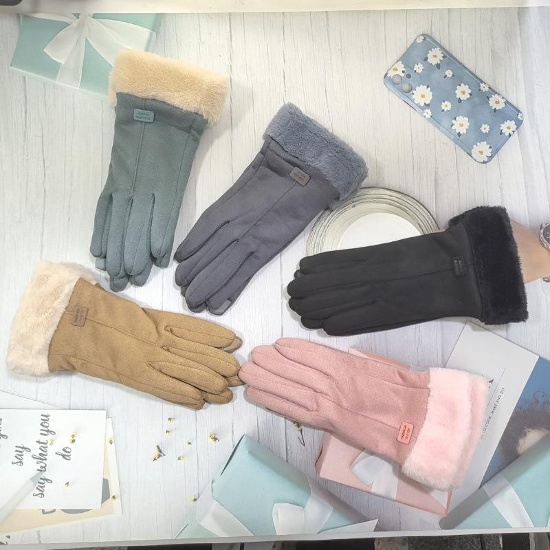 Gloves Suede Warm Gloves Windproof Outdoor Riding Driving Touch Screen